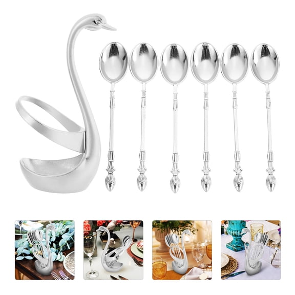 IDEANATEGRATE Design Fruit Spoons with Swan Base Silver Alloy 6Pcs for Dining