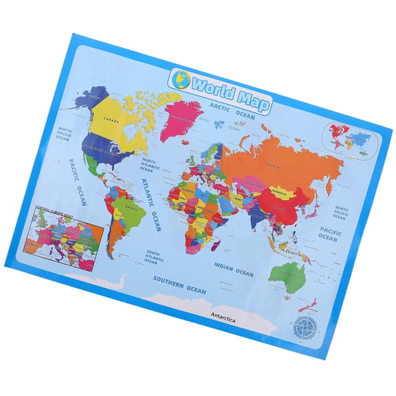 IDEANATEGRATE 1Sheet World Map Poster for Wall Blue Laminated Map Perfect for Home Display