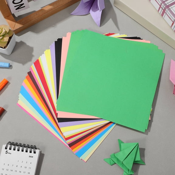 IDEANATEGRATE 200 Pcs Scrapbook Paper Assorted Colors for Children and Beginners Square 7.8x7.8in Wood Pulp