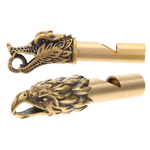 IDEANATEGRATE 2Pcs Golden Copper Whistle for Outdoor Enthusiasts Emergency Signal Portable Camping Whistle 6.00X1.30X1.30cm