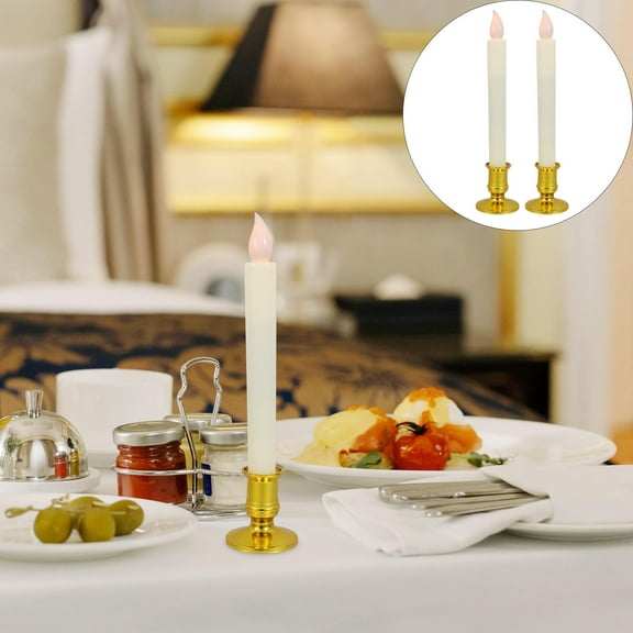 IDEANATEGRATE 2Pcs Golden Electronic Candle Long Pole Table Candles for Wedding Church Decor