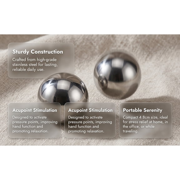 IDEANATEGRATE Hand Rolling Balls Plated Silver Stainless Steel for Fitness and Acupressure 2Pcs