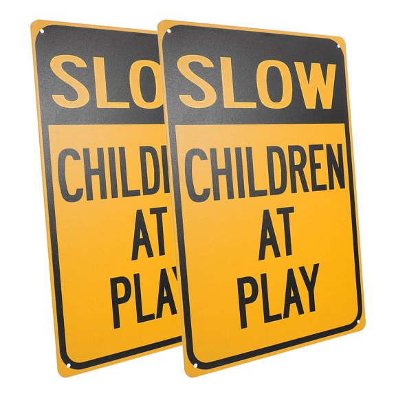 IDEANATEGRATE 2Pcs Slow Down Sign for Street Yellow Iron Warning Signs High Visibility for Neighborhood Safety