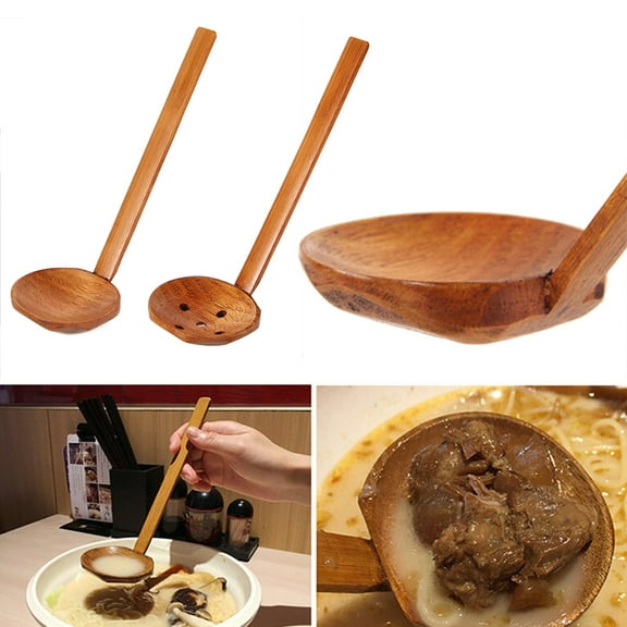 IDEANATEGRATE 2Pcs Soup Ladles For Home Cooks 11.8 x 2.9 x 1.6in Nanmu Wood Long Handle Round Edges