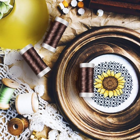 IDEANATEGRATE 3 Spools Tassel Making Threads for Embroidery Light Brown Dark Gold Polyamide Nylon 11.8X7.9X3.9in