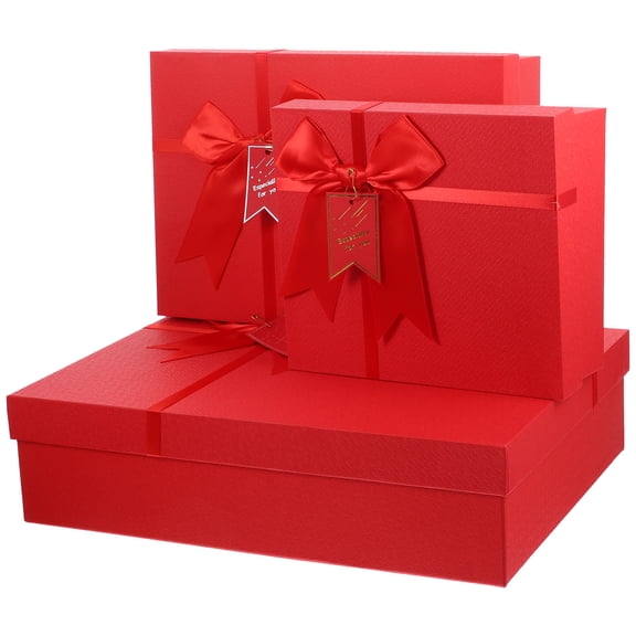IDEANATEGRATE 3Pack Valentines Day Box with Lids Suitable for Home and Office Use Red Paper 8.9x20x28cm to In
