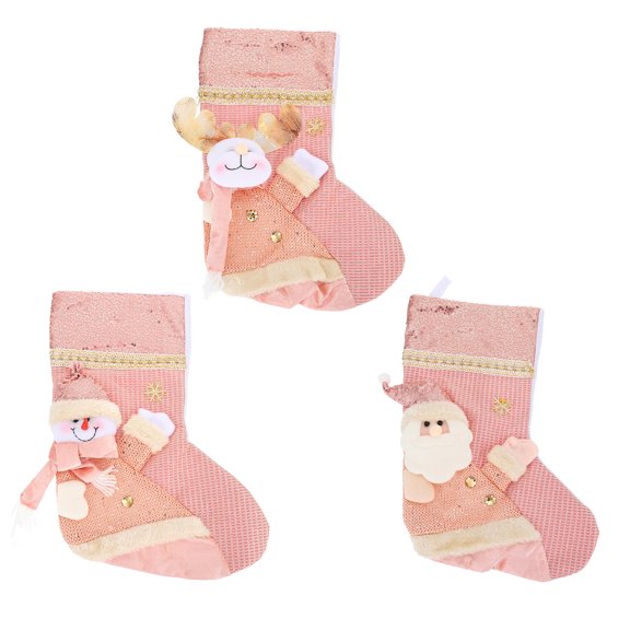 IDEANATEGRATE 3Pcs Christmas Stocking Bags Holiday Present Bag with Christmas Design for Families 16.5x10.2in