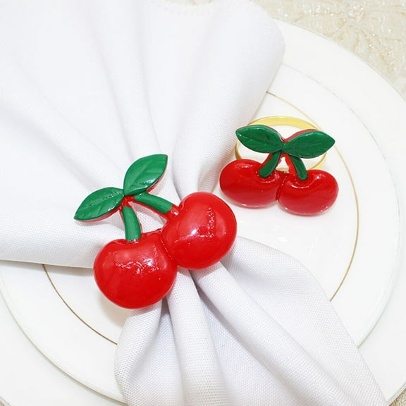 IDEANATEGRATE 4 Pcs Red Napkin Buckle Holder Cherry Shape For Wedding And Party Use