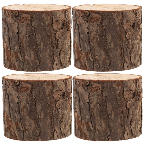 IDEANATEGRATE Wooden Tree Stump Flower Pot Stand Brown, Set of 4 Decorative Planter Holders
