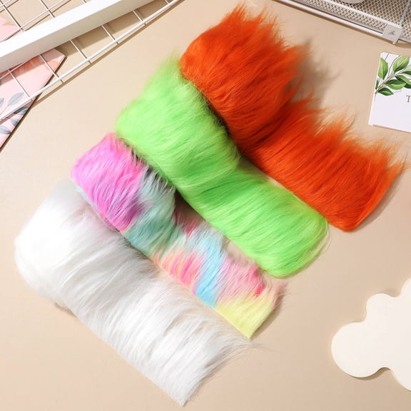 IDEANATEGRATE 4Pcs Fluorescent Green Plush Strips Faux Fur Upholstery Fabric For Diy Activities And Craft Projects