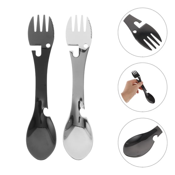 IDEANATEGRATE 4Pcs Travel Utensils Compact Utility Spork with Fork Spoon Knife for Camping BBQs