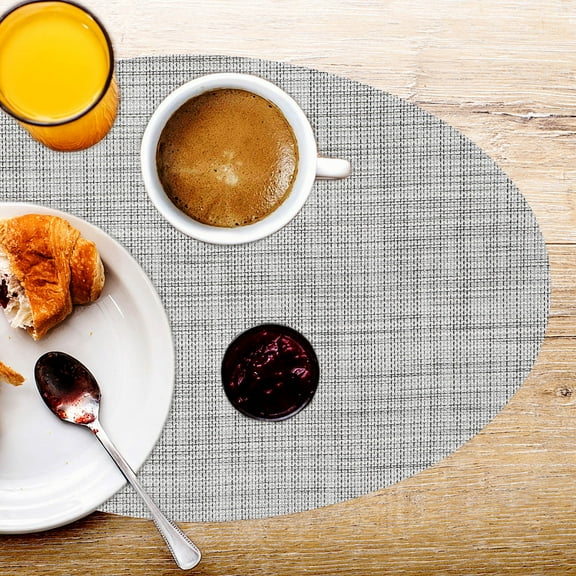 IDEANATEGRATE 4Pcs Washable Table Mats Grey Oval PVC Anti-slip Stain-resistant Insulated Heat Protection for Household Users