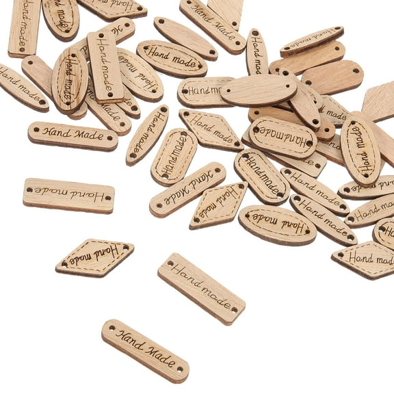 IDEANATEGRATE 50Pcs Labels Handmade Items Wooden Handmade Tags Assorted Color For Sewing Crafts
