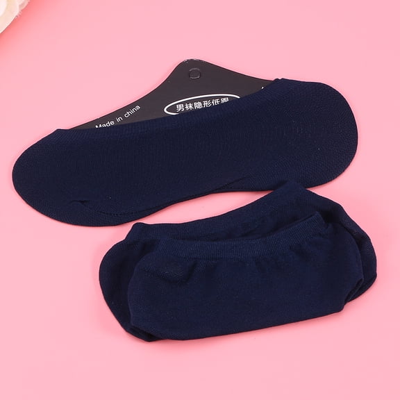 IDEANATEGRATE 5Pcs Men Invisible Socks Navy Cotton Low Cut Breathable Anti Slip for Outdoor Use