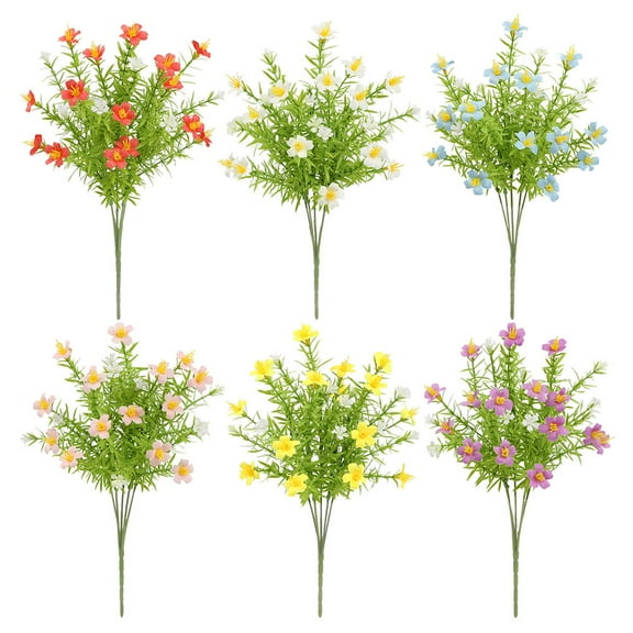 IDEANATEGRATE 6Pcs Artificial Flower Stems Daisy Branches Assorted Color Plastic Home Decoration For Couples
