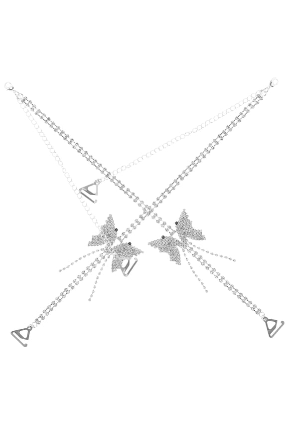 Adjustable Rhinestone Bra Straps 1 Pair for Bikini and Off-shoulder Clothes Metal and Prevent Slipping