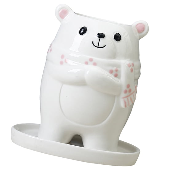 IDEANATEGRATE 1Set Ceramic Flower Pot White Cute Bear Design Durable for Home Garden Decor