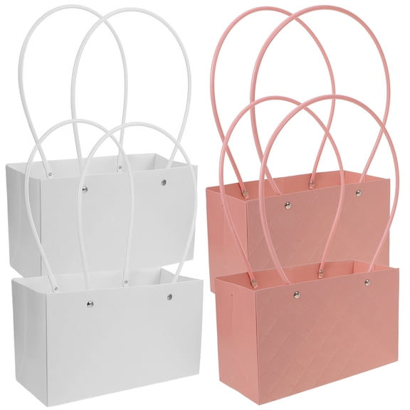 IDEANATEGRATE Bridal Shower Favor Bags Flower Packaging 4Pcs Pink White 13X8.7X3.9in