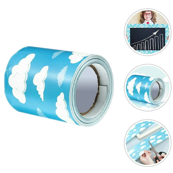 IDEANATEGRATE Bulletin Board Border Trim Fan-Shaped Sky-Blue White PVC 3.07X2.04X2.04In for Office Environment 1 Roll