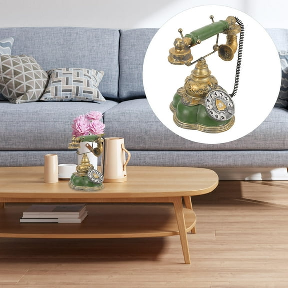 IDEANATEGRATE Home Decor Vintage 1Set Simulated Telephone Green Color Resin Made Vintage Style Rotary Phone Shape