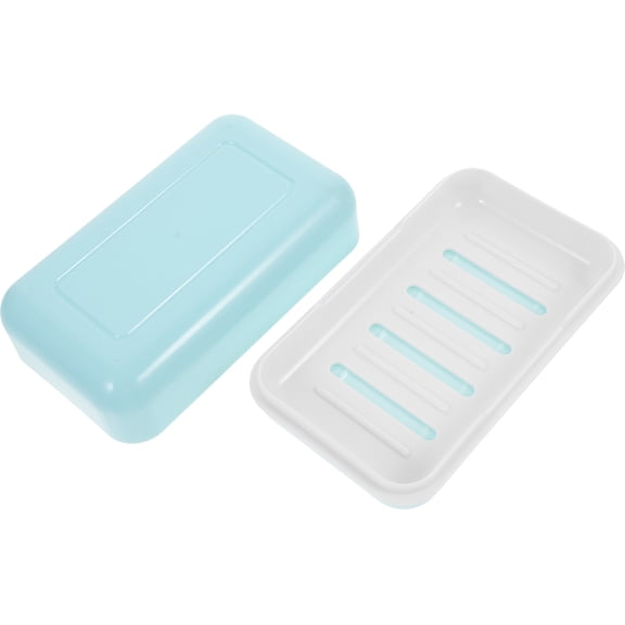 IDEANATEGRATE Household Shower Soap Box Blue PP Rectangular Easy to Clean for Balcony Use 1Pcs