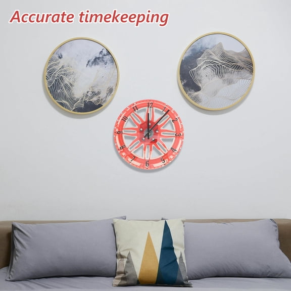 IDEANATEGRATE Living Room Wall Clocks 1Pcs Car Wheel Shape Red Acrylic Quartz Movement for Home Decor