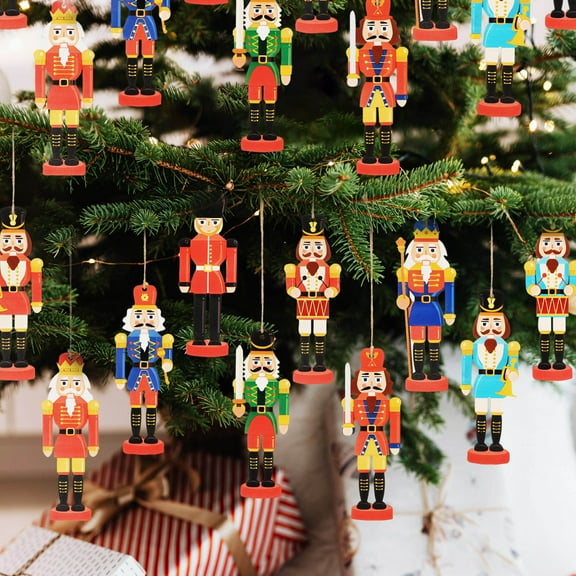 IDEANATEGRATE Nutcracker Ornaments for Christmas Tree 36Pcs Hanging Wooden Figurines Decorative