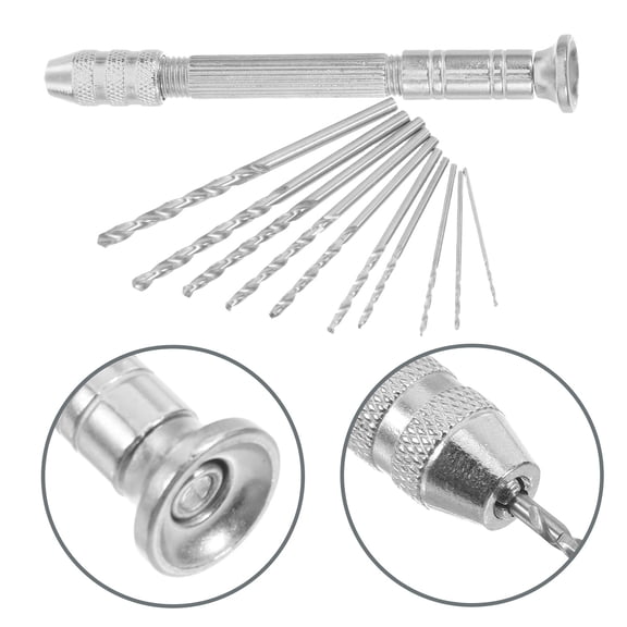IDEANATEGRATE Pin Vise Hand Drill 11-Pieces Set in Silver with Hardened Steel for Jewelry Making Projects