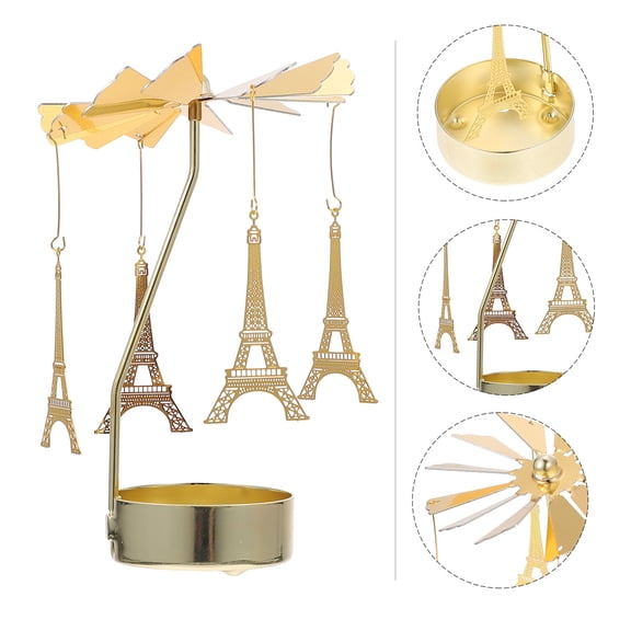 IDEANATEGRATE Rotatable Candlestick 1Pc Golden Iron Eiffel Tower Shape for Table Decorations 8X3.15X5.12In