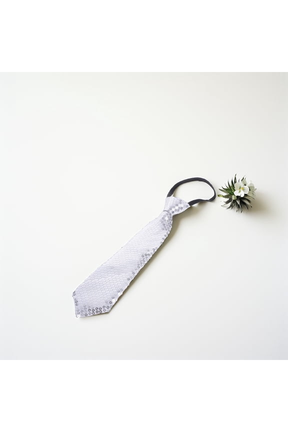 Sparkly Tie For Men Silver Sequin Accessory Reusable Washable 1Pack