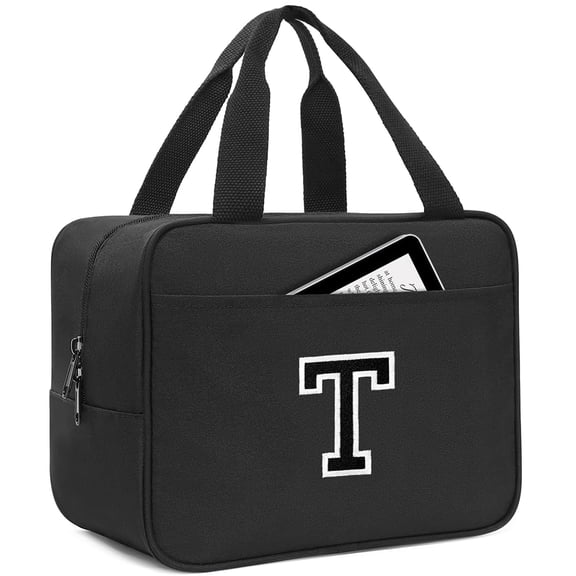 IDEATECH Lunch Box for Men, Insulated Bag Women, Personalized Reusable Tote Cooler Bags Adult Work, Rectangular Containers Sack Case with Embroidered Initials (Black, T)