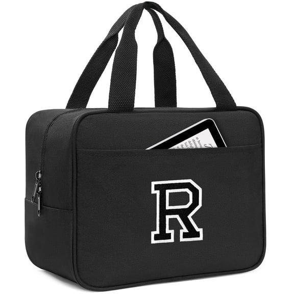 IDEATECH Lunch Box for Men Insulated, Monogrammed Bag Women,Personalized Lunchbox Leakproof Rectangle Container Cooler Bags Sack, Cute Small Tote (Black, R)