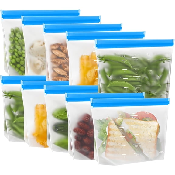 IDEATECH Reusable Sandwich Bags Dishwasher Safe, Quart Freezer Stand Up, Leakproof & BPA Free Storage for Food Storage, Home Organization, Traval (10Pack)
