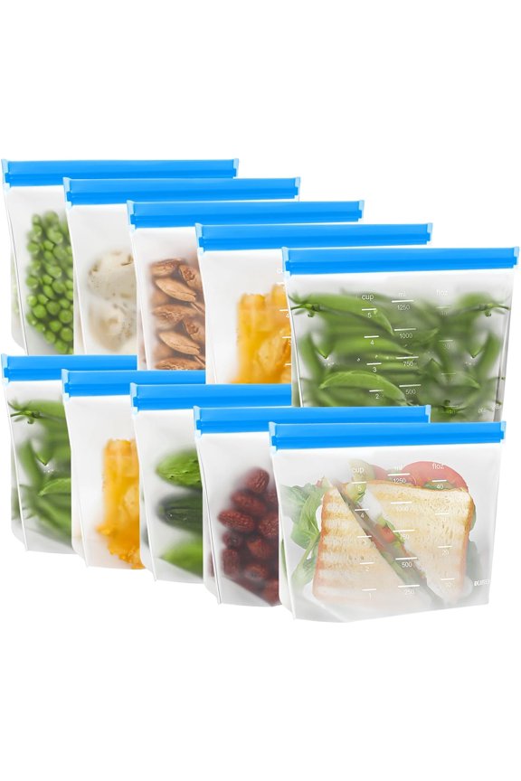 IDEATECH Reusable Sandwich Bags Dishwasher Safe, Quart Freezer Stand Up, Leakproof & BPA Free Storage for Food Storage, Home Organization, Traval (10Pack)