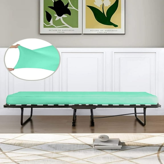 IDEAhome Jersey Knit Fitted Cot Sheet, 75" x 33" with 8" Pocket, RV Bunk Bed Sheet, Mint (1 Pack)