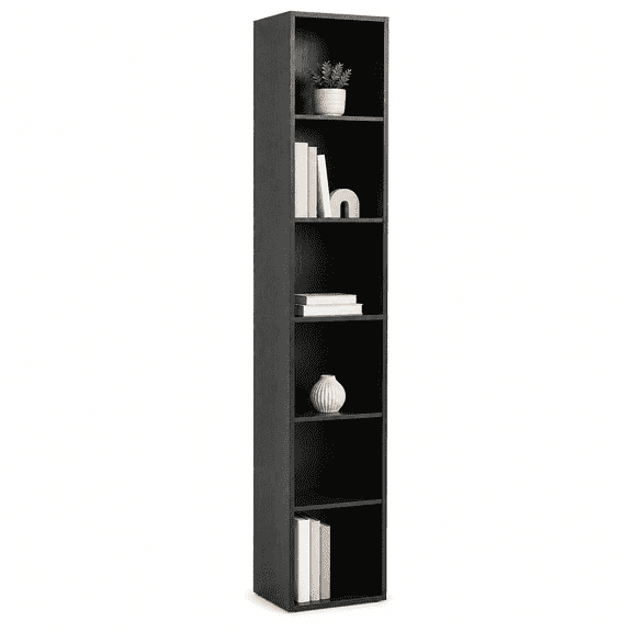 IDEK 6-Tier Tall Narrow Bookshelf, 12.6-Inch Wide Slim Bookcase with Open Shelves for Bedroom, Living Room, Home Office and Small Spaces, Black