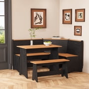 IDEK Breakfast Nook Table Set for Kitchen - Space Saving L Shaped Corner Dining Table Set with Bench Seating for Dining Room Apartment,Black and Brown