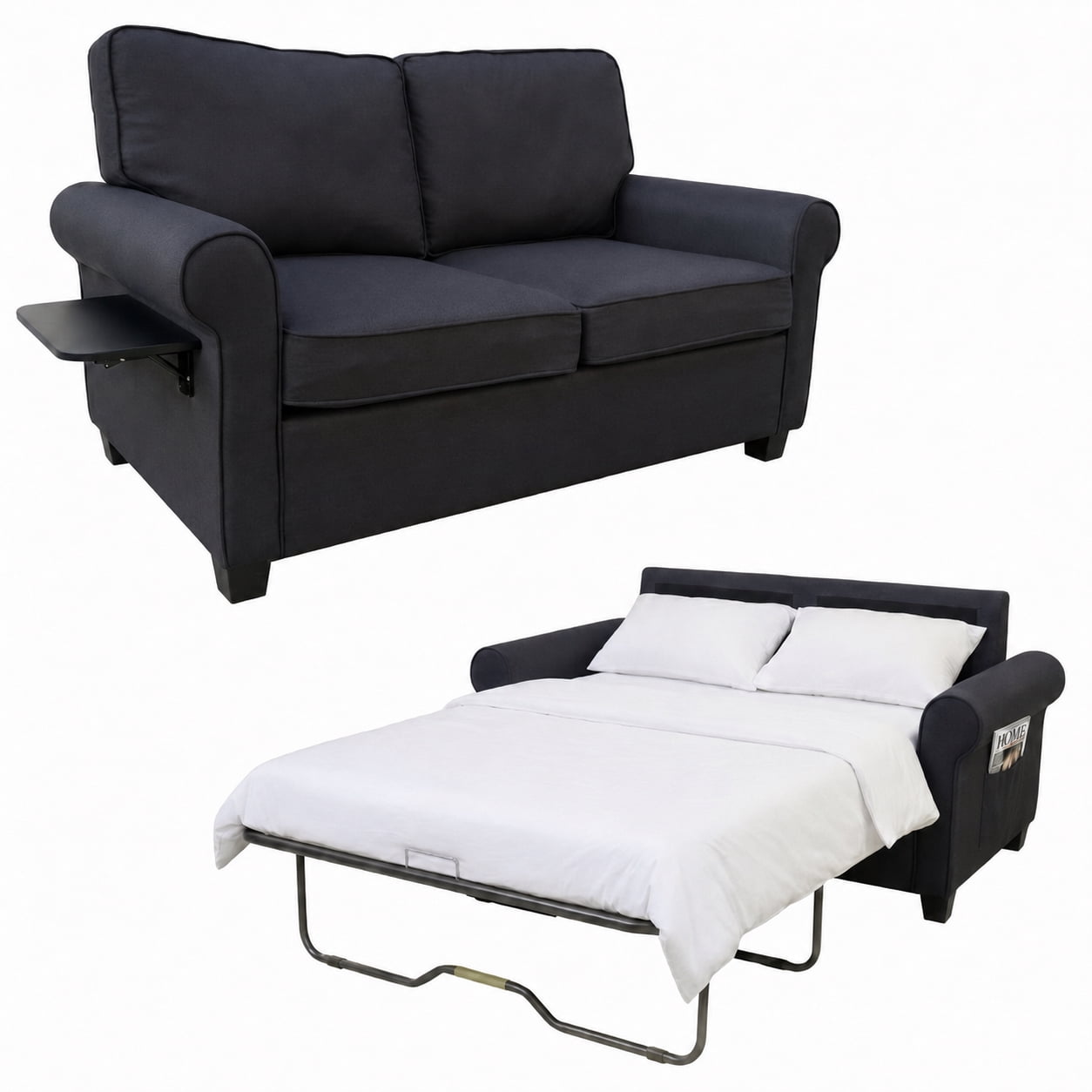 IDEK Pull Out Sofa Bed, 2-in-1 Convertible Loveseat Sleeper Couch with Side Pockets, Black