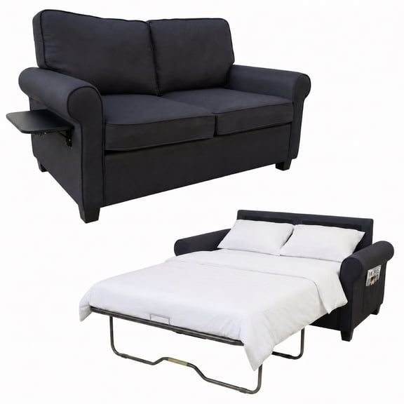 IDEK Pull Out Sofa Bed, 2-in-1 Convertible Loveseat Sleeper Couch with Side Pockets, Black