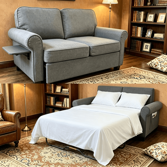 IDEK Pull Out Sofa Bed, 2-in-1 Convertible Loveseat Sleeper Couch with Side Pockets, Gray