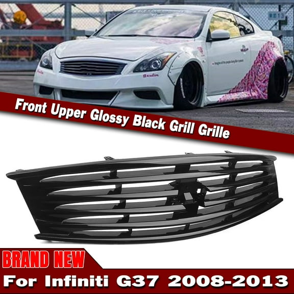 IDENUONA Front Grill Grille For Infiniti G37 2 Door Coupe 2008-2013 2011 2012 Gloss Black