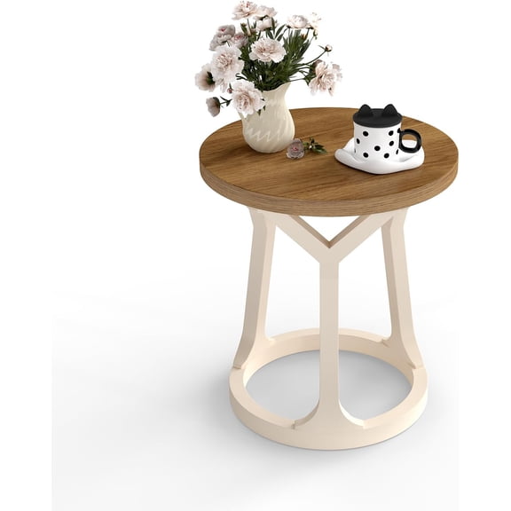 IDEO Round Side Table, Modern Farmhouse End Table with Natural Top for Small Spaces, Living Room Decor (1-Pack)