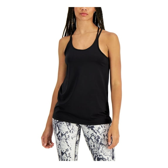 IDEOLOGY Womens Black Stretch Moisture Wicking Strappy Back Ventilation Sleeveless Scoop Neck Tank Top L