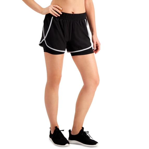 IDEOLOGY Womens Black Stretch Pocketed Moisture Wicking Layered Look Active Wear Shorts L