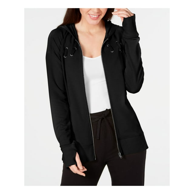 IDEOLOGY Womens Black Zippered Long Sleeve Hooded Sweater XS