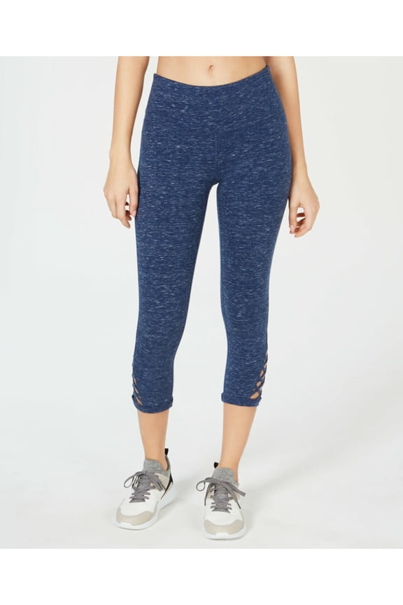 Womens Blue Cut Out Lattice Calf Inner Pocket Heather Active Wear Cropped Leggings XS