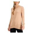 thumbnail image 1 of IDEOLOGY Womens Brown Ribbed Crossover-hem Long Sleeve Round Neck Top M, 1 of 1