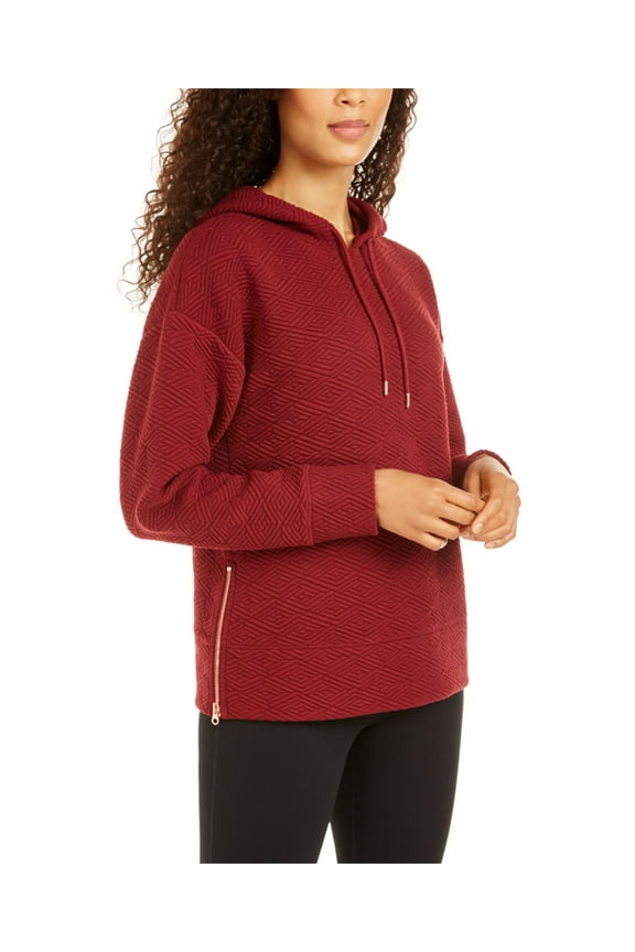Womens Burgundy Zippered Herringbone Long Sleeve Hooded Hoodie Sweater S