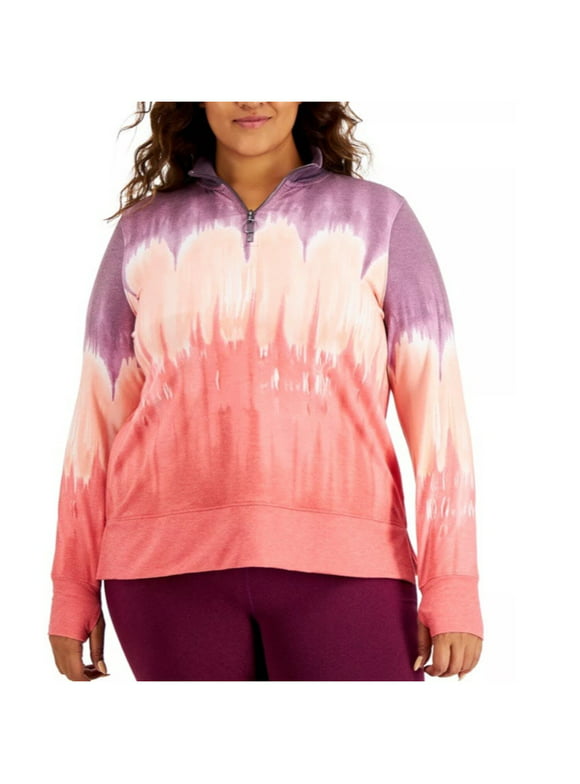 IDEOLOGY Womens Coral Stretch Tie Dye Sweatshirt Plus 1X