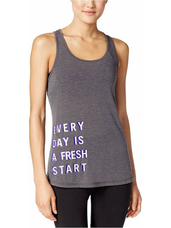 Womens Gray Printed Sleeveless Scoop Neck Tank Active Wear Top Size: L